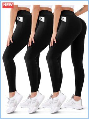 3 Pack High Waisted Butt Lift Yoga Leggings - Non See-Through Workout Pants